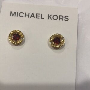 Michael Michael Kors gold solitaire gemstone round monogram stud earrings‎ new